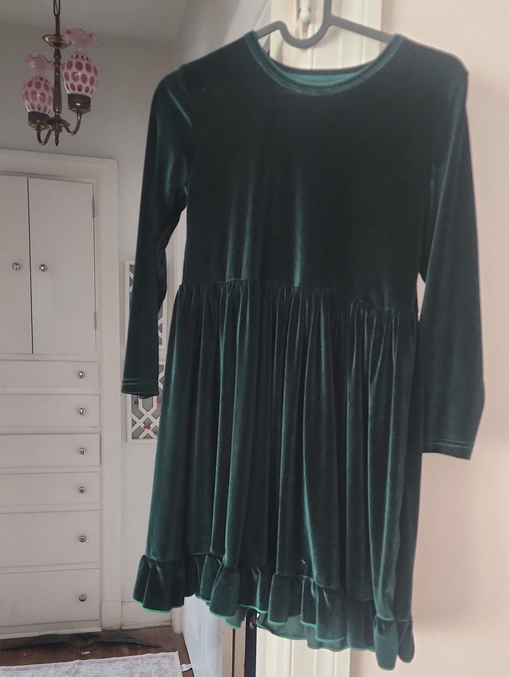 Stunning Old Navy Girls' Velvet Long Sleeve Ruffle Hem Dress - Deep Green